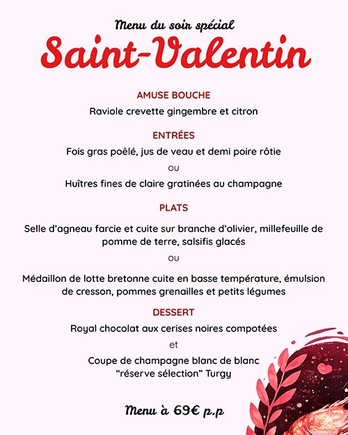 Menu de la Saint Valentin 2026 à L'aventure